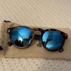Illesteva Leonard Sunglasses Tortoise Frames with Blue Mirrored Lenses